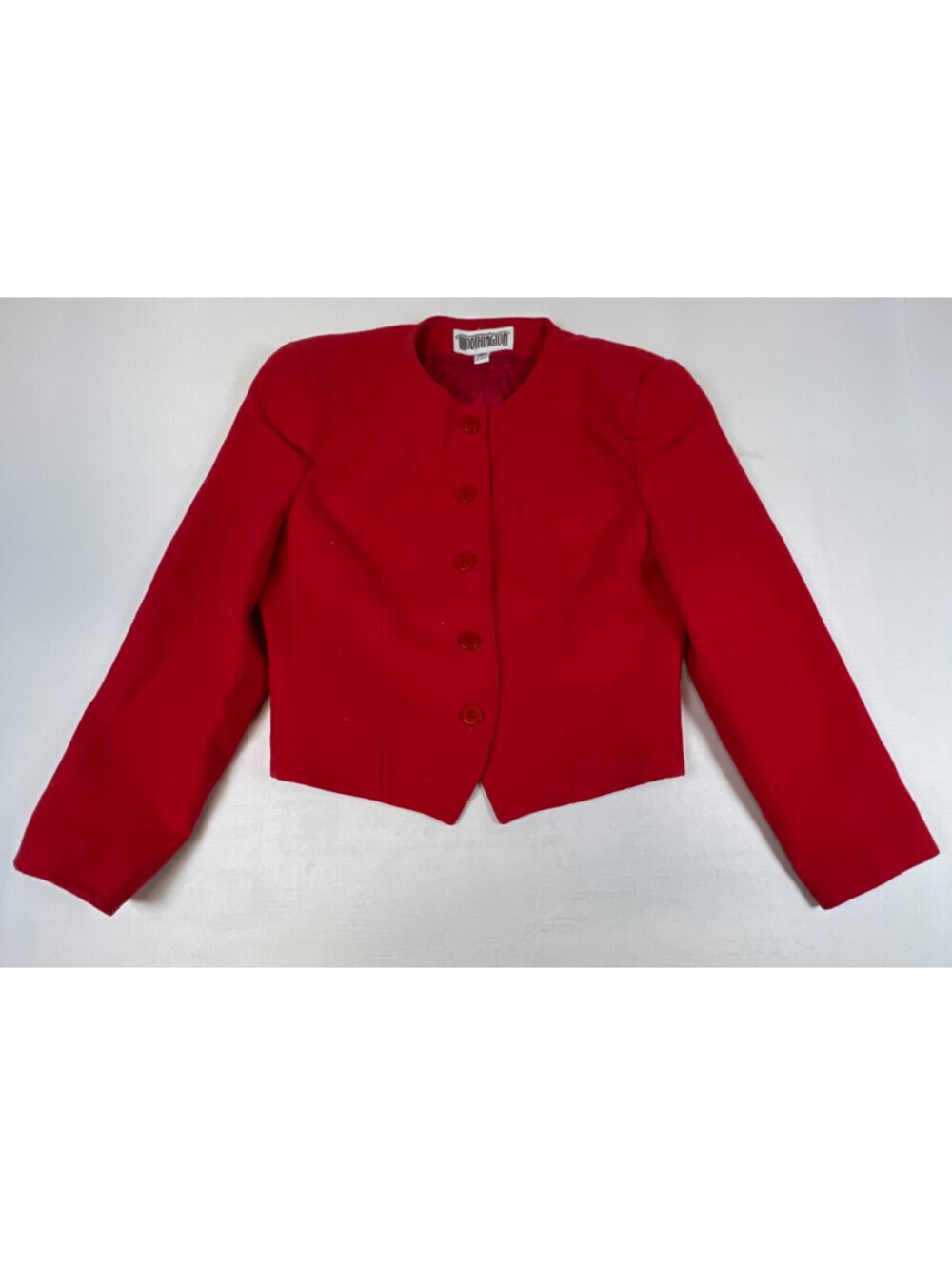 Vintage Worthington Women 12P Red Wool Blend Button Front Short Jacket Coat